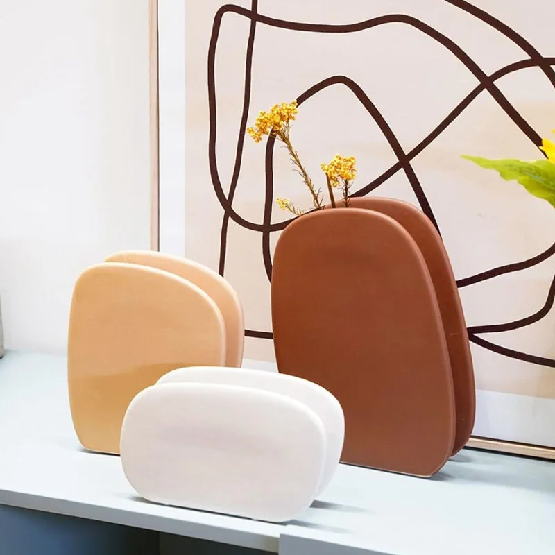 

Creative flat geometry Morandi sandwich ceramic vase flower arrangement art ornament modern simple living room study decorations