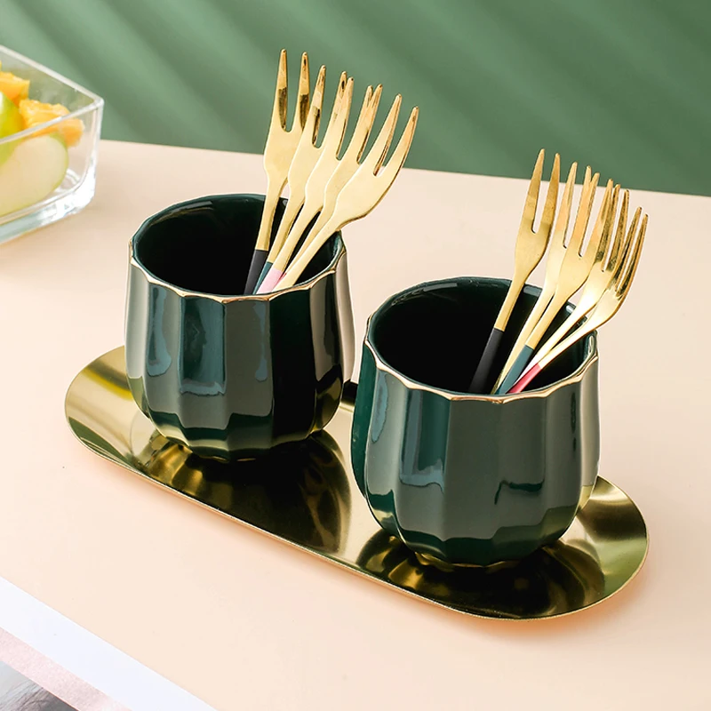 

Light Luxury Fruit Fork Household Stainless Steel Fork High-end Tableware Fruit Fork Set Storage Tank Household Storage Rack