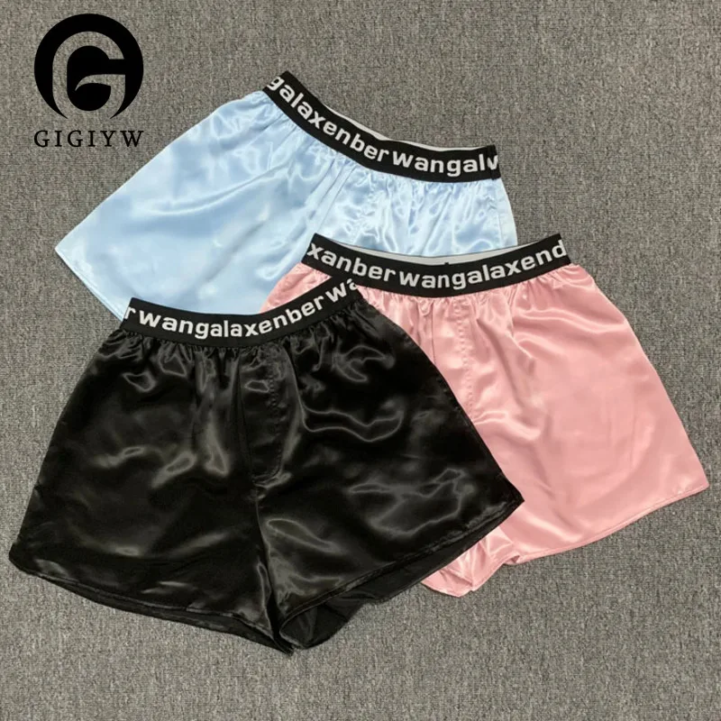

GIGIYW Spring Summer Wang Shorts Letter Feel Silk Skin Wide Leg Casual New Winter 2022 Women 2023 Spring New Arrive