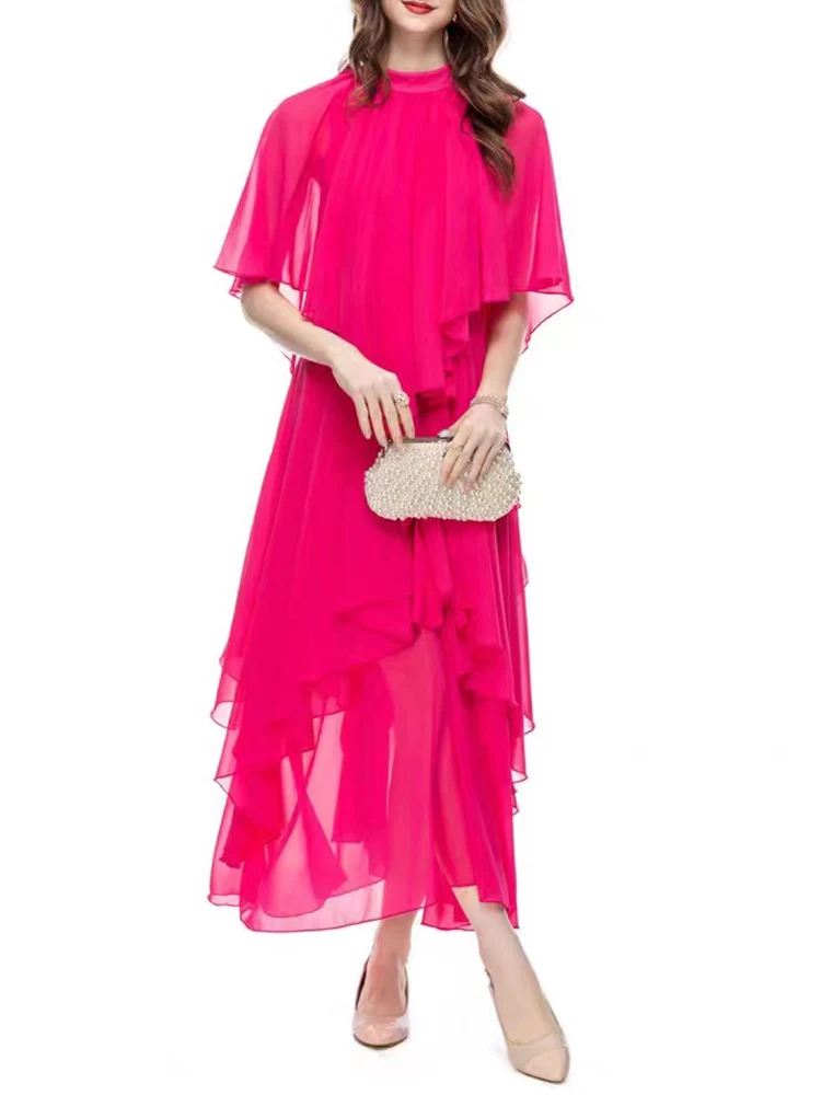 

Винтажное однотонное платье в стиле накидки, Многоуровневое фланцевое свободное платье с высокой талией, женская новая летняя модная дизайнерская юбка неправильной формы