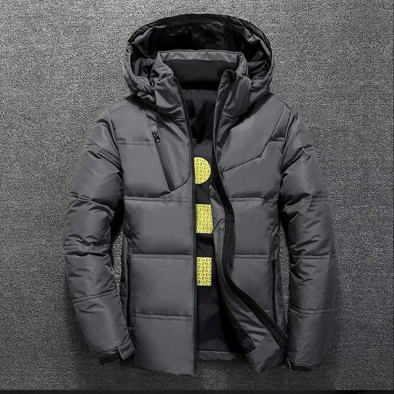 White Duck Down Men Winter Warm Solid Color Hooded Down Coats Thick Duck Parka Mens Down Jackets Winter Outdoor Coat