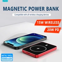 5000mah portable magnetic fast wireless charger power bank for iphone 12 13 pro max mini ultra thin built in external battery