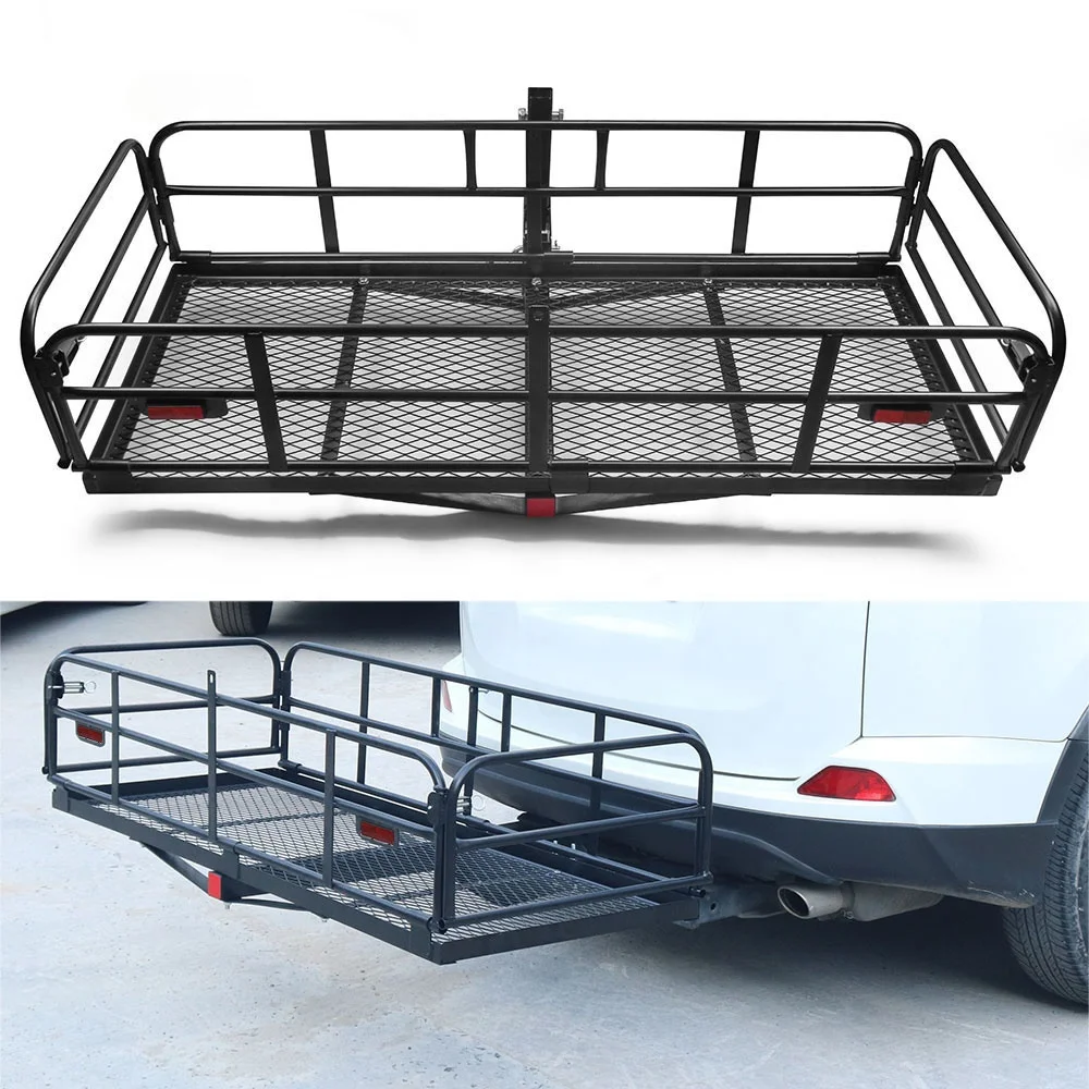 

400 Lbs Heavy Duty Hitch Mount Cargo Carrier Folding Cargo Rack Rear Luggage Basket Fits 2" Receiver for Car SUV Traveling