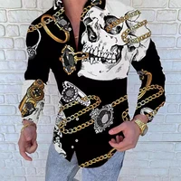 2022 spring summer mens skull print shirt print casual slim long sleeve shirt fashion trend street mens wear