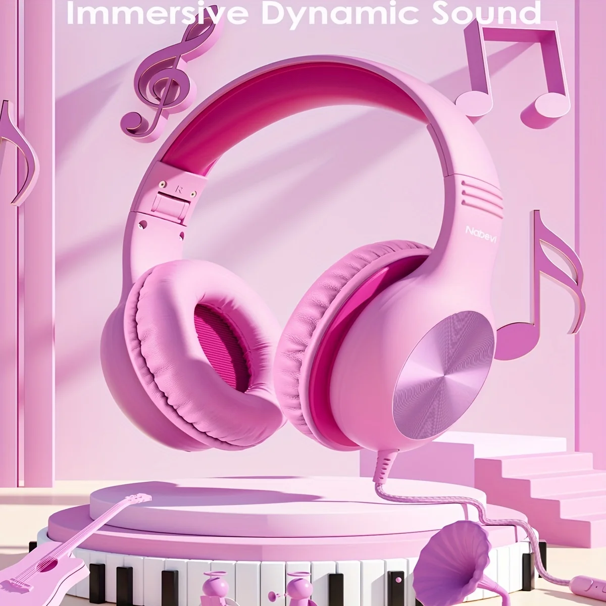 

Kids Headphones With Microphone, Over-Ear For Boys Girls, Safe Volume 85/94dB, HD Share Sound, 3.5mm Wired,