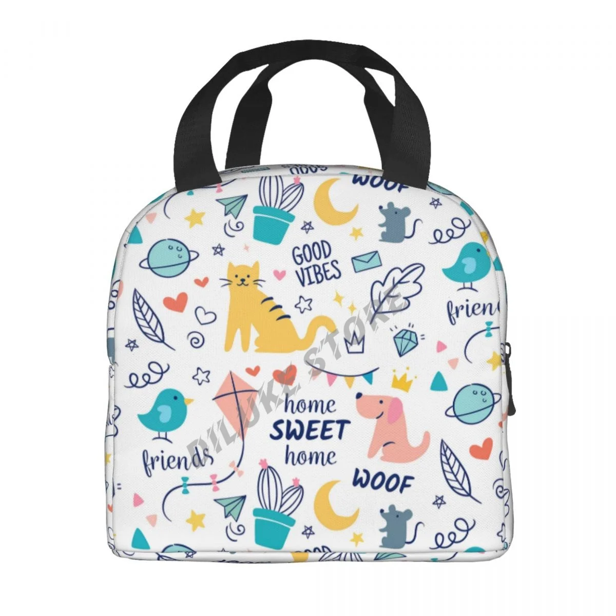 Cartoon Cat And Dog insulated Lunch Bags Print Food Case Cooler Warm Bento Box for Kids Lunch Box for School