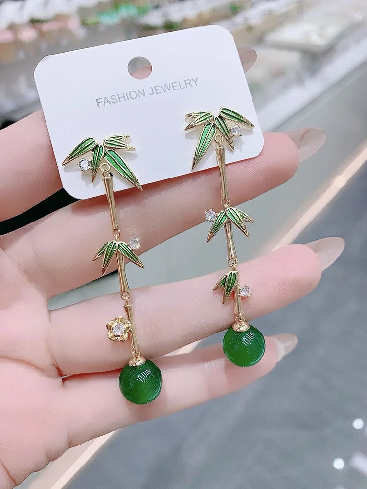 Новые китайские изумрудные бамбуковые серьги Sle высококачественные легкие