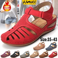 fashion summer women retro wedge sandals for women non slip soft soled shoes beach shoes women breathable plus size sandals