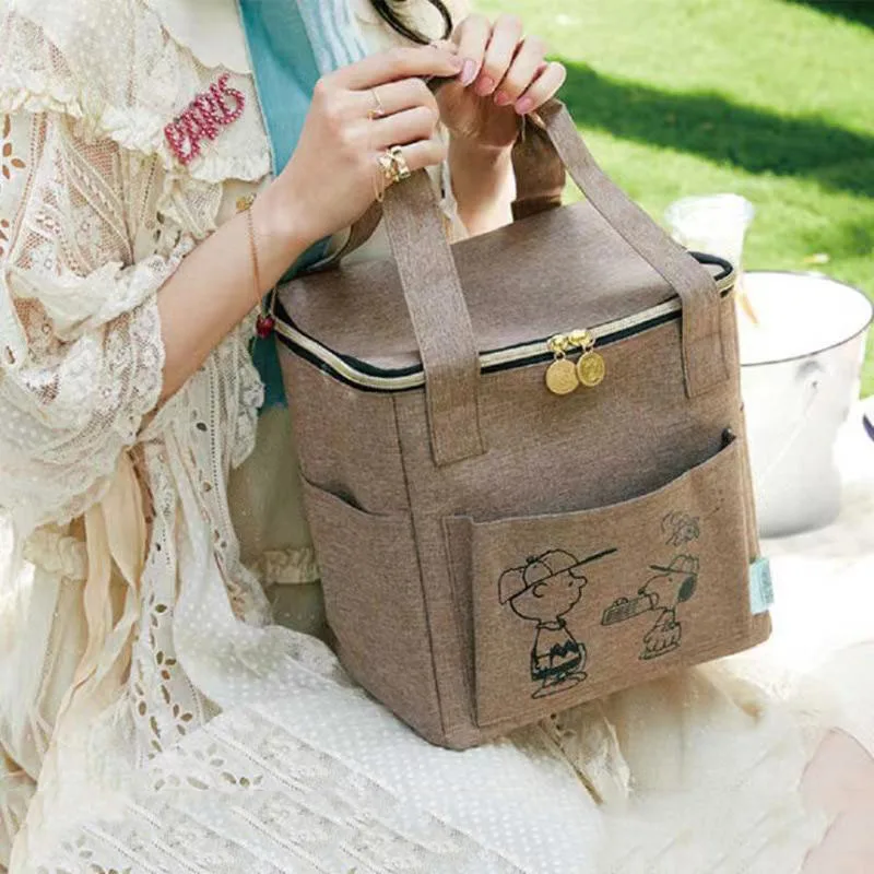 

Snoopy Spike New Cartoon Kawaii Picnic Bag Student Lunch Bag Vintage Portable Thermal Bag Large Capacity Creative Storage Bag
