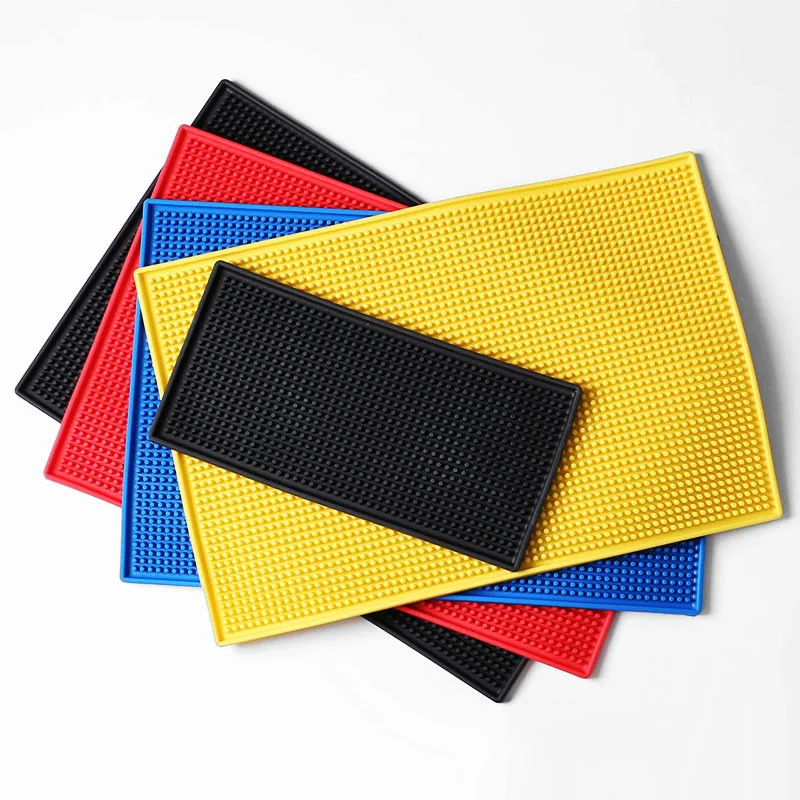 

4 Colors Rectangle Rubber Beer Bar Service Spill Mat For Table Cup Black Water Proof Anti-skid Mat Glass Coaster Place Plate Pad