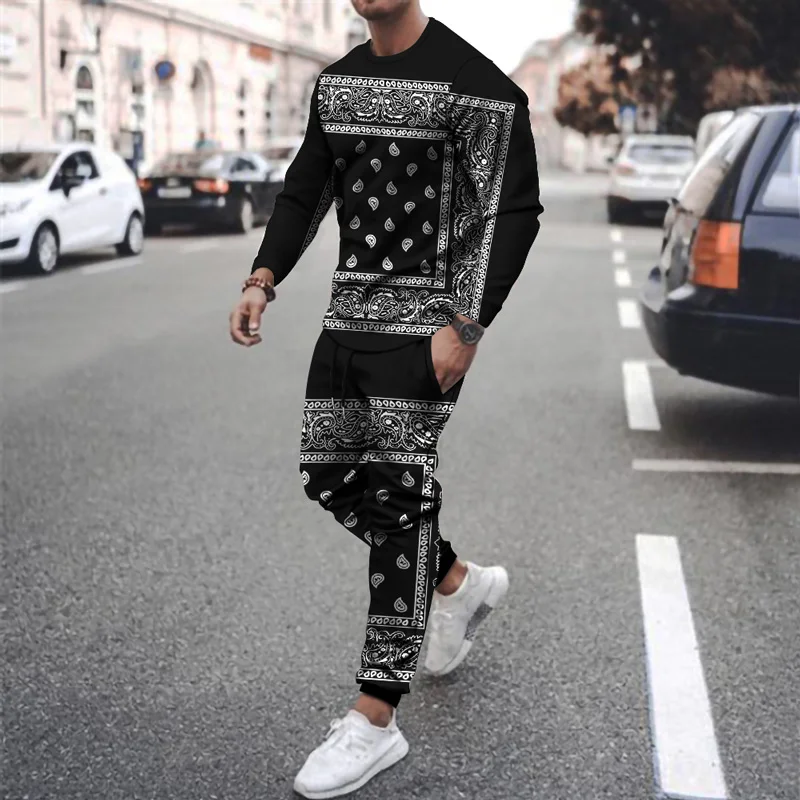 

2022 Summer Fashion Casual Men's O-neck Blouse Drawstring Trousers Two-piece Set Fashion Personality 3D Printed Men's Clothing