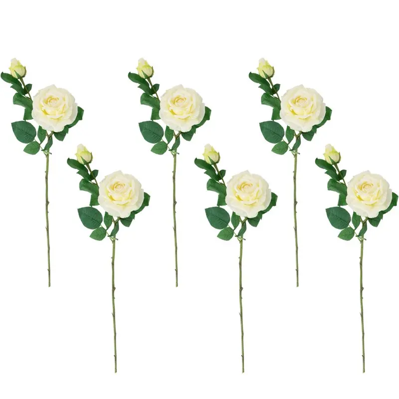 

Set of 6 White Real Touch Artificial Rose Stems 26"