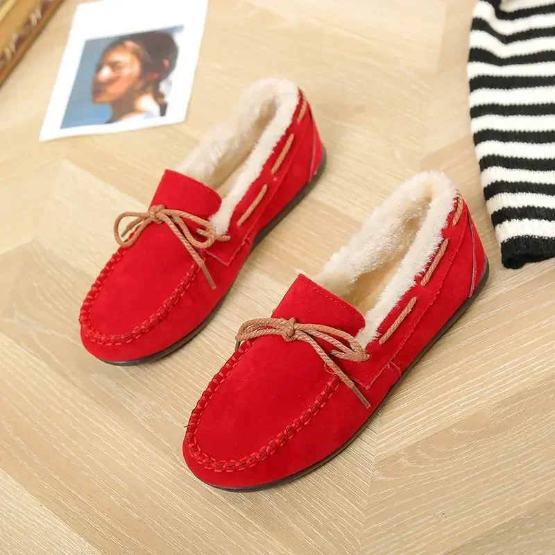 

2023 Winter Women Shoes Slip-On Flat Shoes Casual Comfortable Loafers Warm Plush Shoes Moccasins Lady Cotton Shoes Plus Size