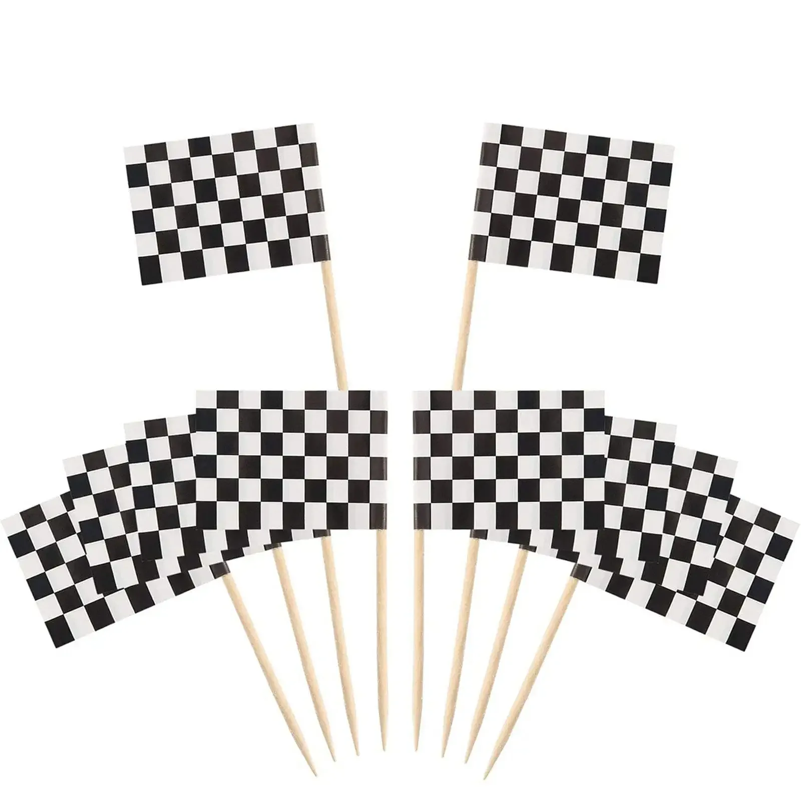 

96PCS Checkered Racing Flag Toothpicks Cupcake Picks Toothpick Flag Dinner Flag Race Car Cake Toppers Decorations Party Supplies