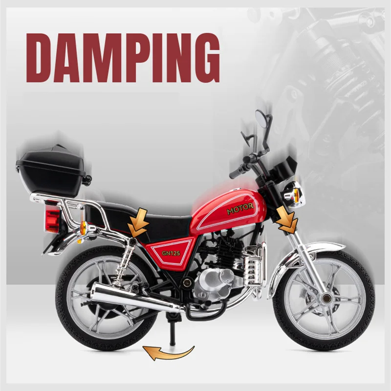 Модель мотоцикла Suzuki GN125 (112), литая, классическая, спортивная, для досуга, из металла, уличный круизер, со звуком и светом, игрушка для детей, подарок (art.: 3920d488554cd) - 3920d488554cd