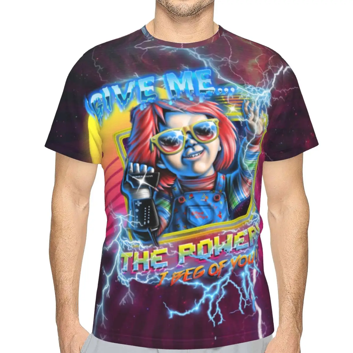 

Give Me The Power Hip Hop Polyester TShirt Chucky Jake Wheeler Horror TV Series Creative Casual Thin T Shirt Male Unique