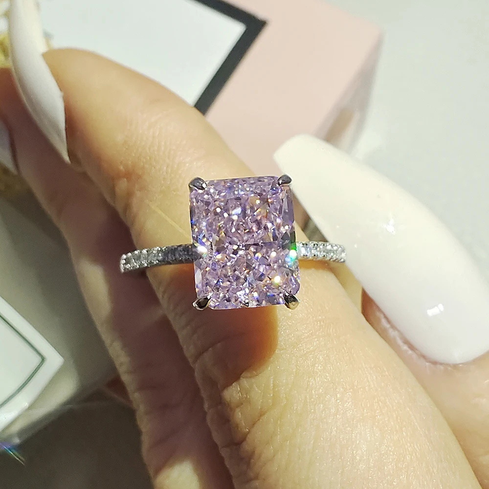 

2022 new design luxury pink ice cut 925 sterling silver ring for women wedding engagement finger lady gift jewelry R7233S