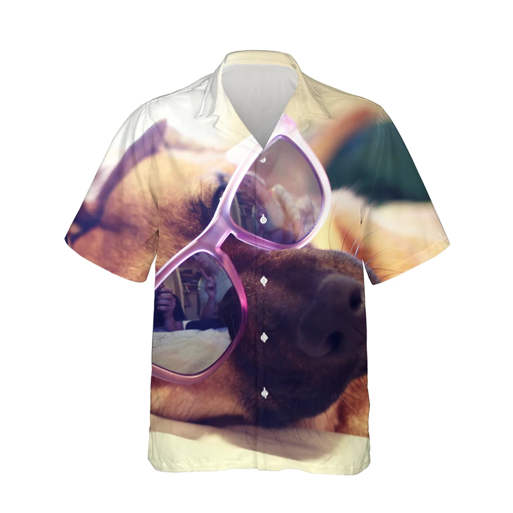 Jumeast 3d Funny Dogs Printed Hawaiian Short Sleeve Shirt Men Street Style Trendy Animals Shirts for Men Casual Loose Tops S-5XL