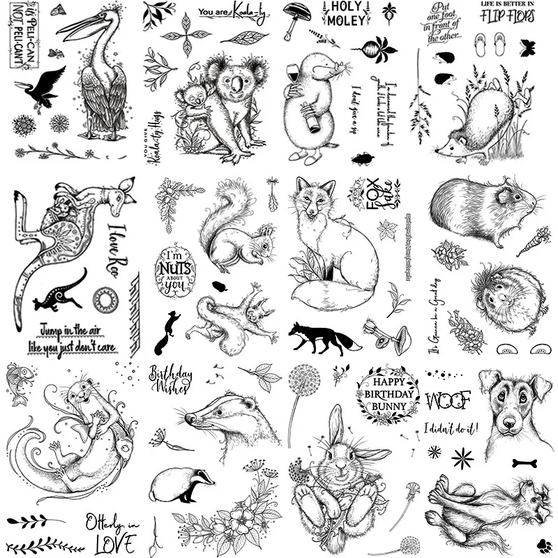 

Squirrel Mouse Kangaroo Koala Pelican Frog Clear Stamps Cats Dogs Cow Animals Stamp for Scrapbooking Paper Cards Making New 2022