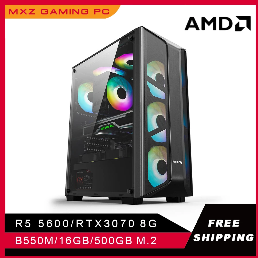 MXZ High-Performan Gaming PC Ryzen 5 5600 RTX3070 GDDR4 500GB Windows10 Pro Key Desktop Computer For System Unit Pc Customize Pc