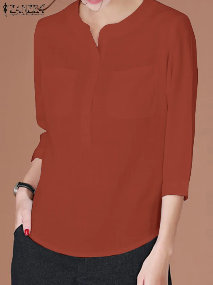 

Summer 2023 ZANZEA Women Fashion Blouse O-Neck 3/4 Sleeve Solid Blusas Female Casual Elegant Tops Holiday Oversized Tunic