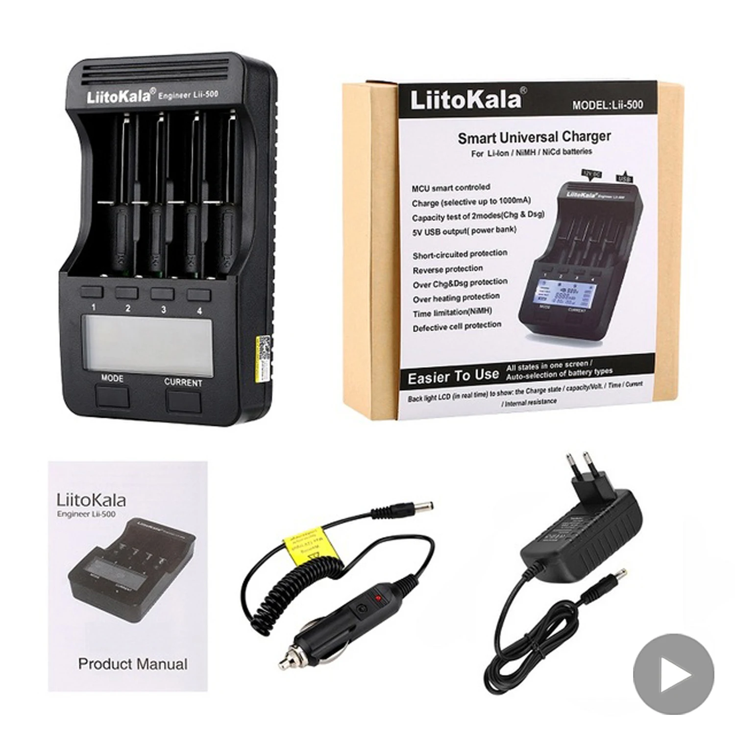 

Аккумуляторное зарядное устройство LiitoKala для автомобиля 18650 26650 16340 14500 AA AAA Litokala li-ion