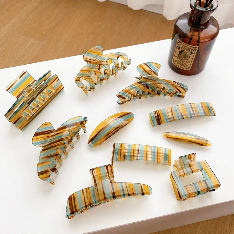 

High-end Acetate Pan Hair Claw Clips Fashion Hair Accessories Women Back Head Shark Clip Boutique Fresh Stripe Hairpins Headwear