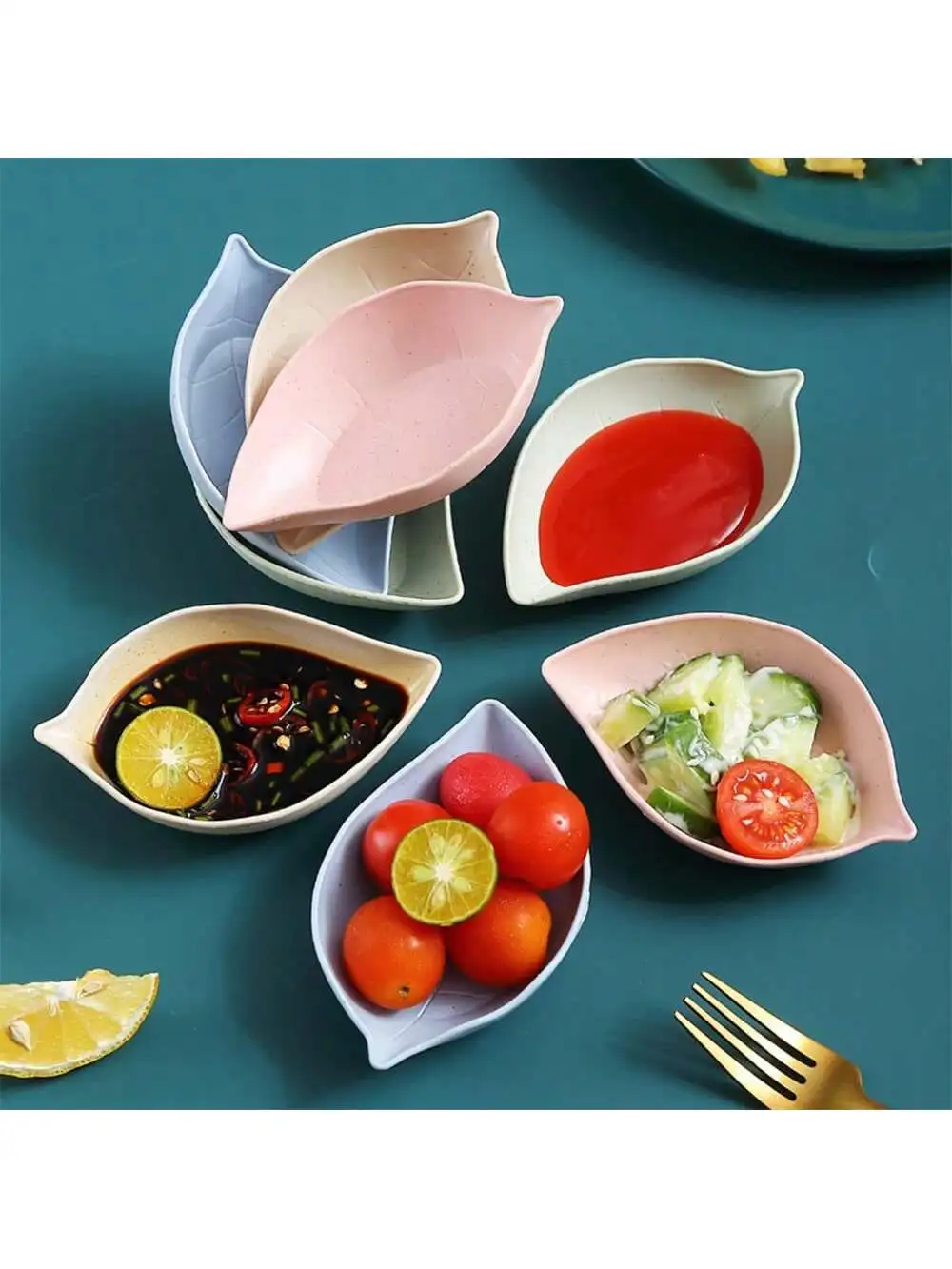 4 Упаковки Посуды Для Соуса В Форме Листьев Экологически Чистые Пластиковые