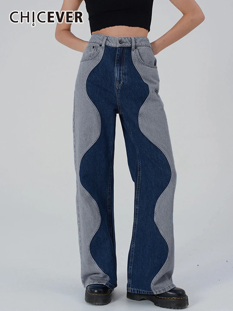 

Брюки CHICEVER женские джинсовые с высокой талией, шикарные повседневные винтажные прямые джинсы с карманами в стиле пэчворк, осенняя одежда