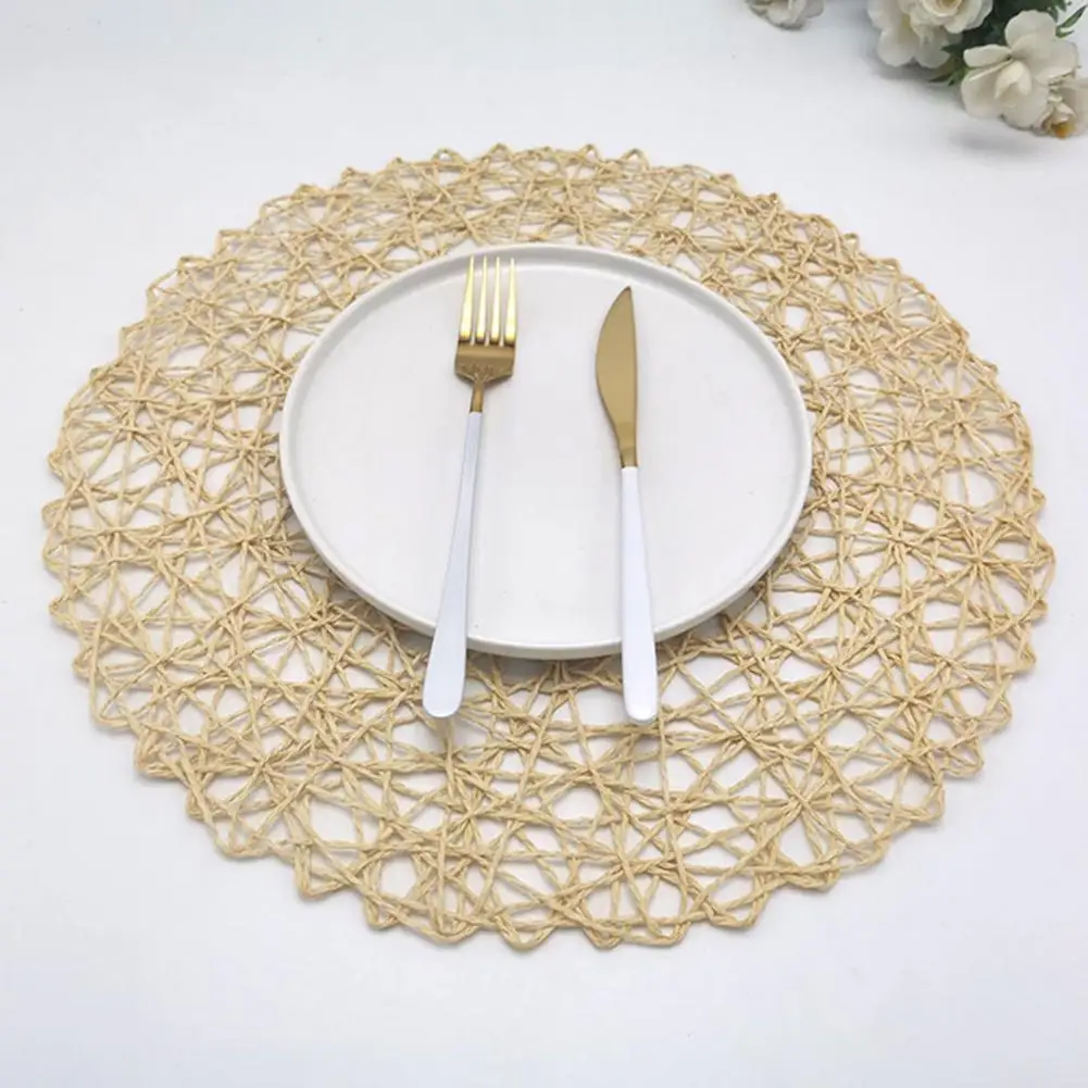 

Decorative for Home Woven Table Placemat Round Place Mat Placemat Crochet knitting Place Mats Paper Fiber Table Placemats Hollow