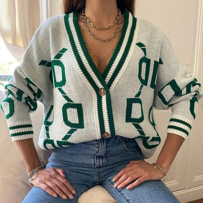 

Женский трикотажный свитер на пуговицах, повседневный Свободный кардиган с длинным рукавом и V-образным вырезом, Осень-зима 2022