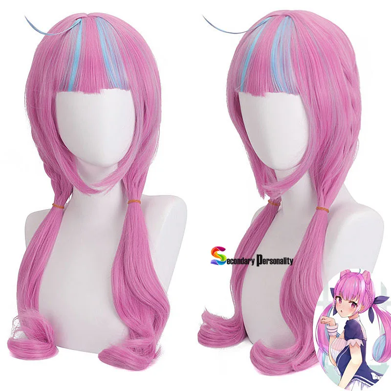 VTuber Hololive Minato Aqua парик смешанные синие розовые прямые косы для девочек Косплей