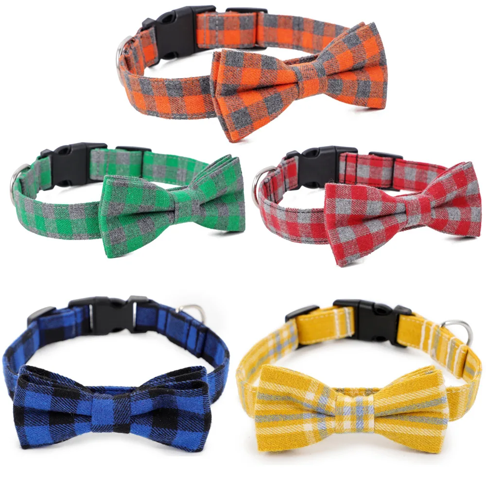 

Женский клетчатый ошейник для собак, кошек, галстук-бабочка, регулируемое мягкое женское ожерелье, украшение для маленьких и средних собак, ...