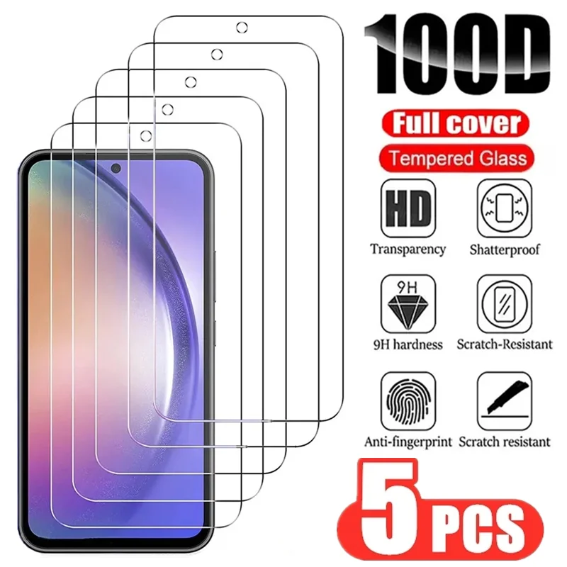5 Pz Vetro Temperato Per Samsung Galaxy A54 A13 A53 A34 A14 A52 A12 A33 A23 A32 A51 A52S A73 A72 A03 M12 M32 M52 Protezione Dello Schermo