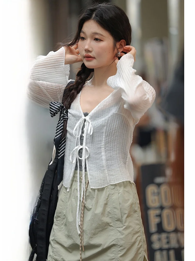 Белый солнцезащитный кардиган корейской серии для женщин ранняя осень 2024 новый