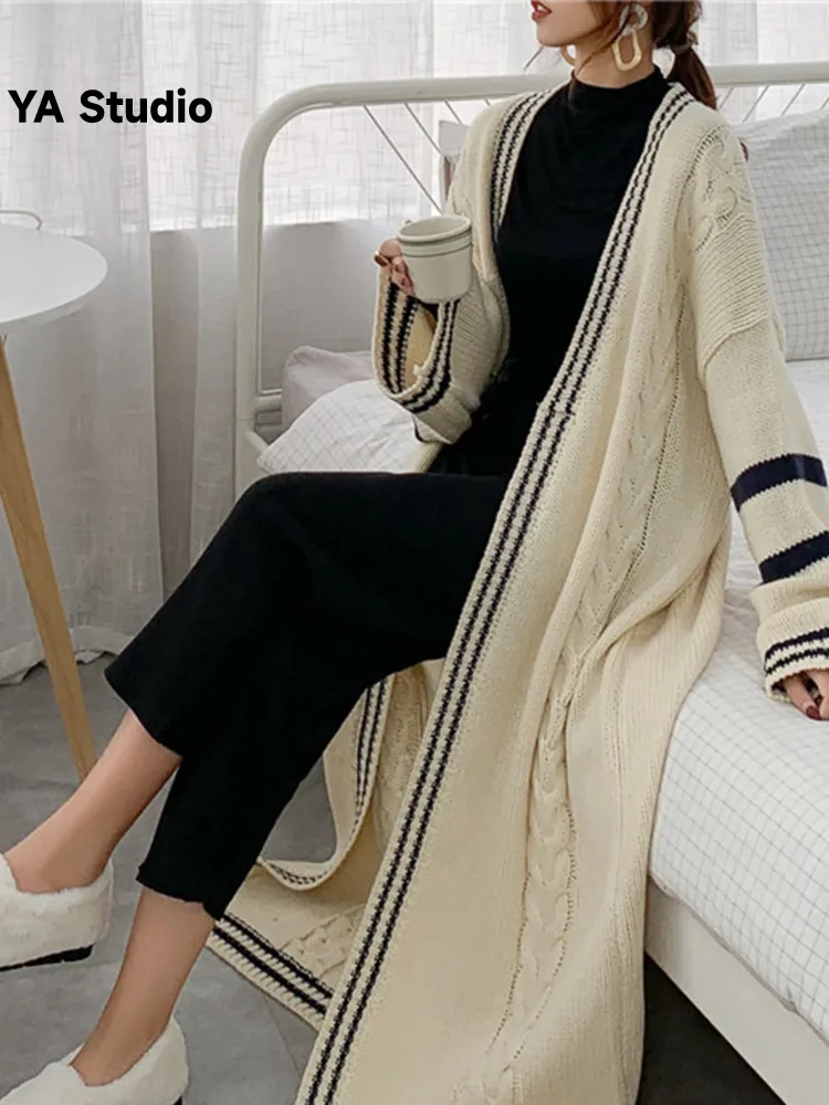 

[YA Studio] Wind Knee Length Thick Thread Loose Outside With A Large Sweater Jacket Women's Knitted Cardigan