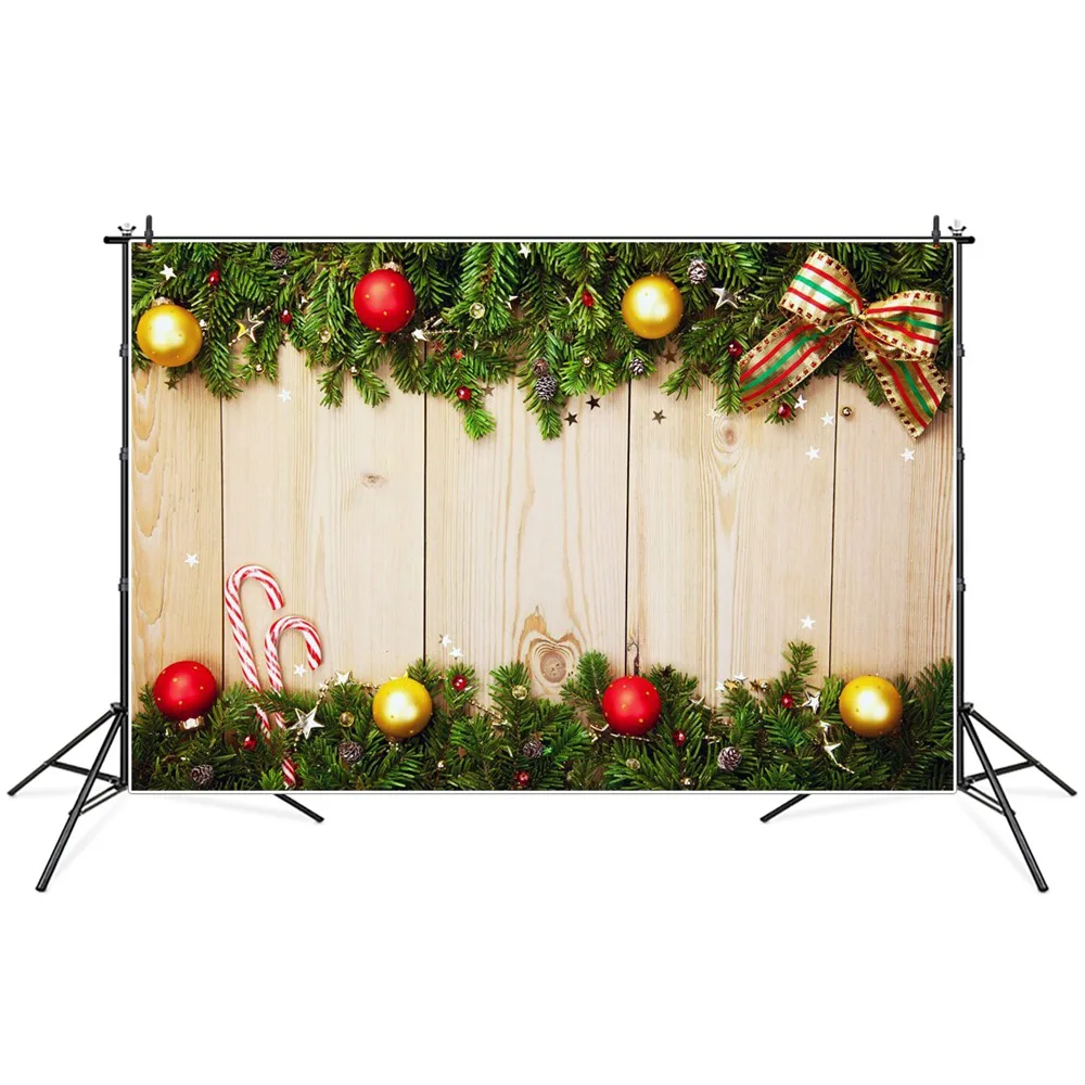 

Christmas Pine Twigs Balls Wooden Boards Planks Photography Backgrounds Custom Baby Party Decoration Photo Booth Backdrops Props