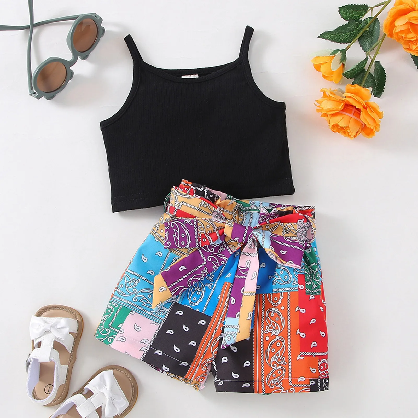 

Baby Girl Two Piece Outfit Newborn Infant Boys Girls Clothes Summer Sleeveless Strap Vest T Shirt Tops Sunflower Pajama Pants