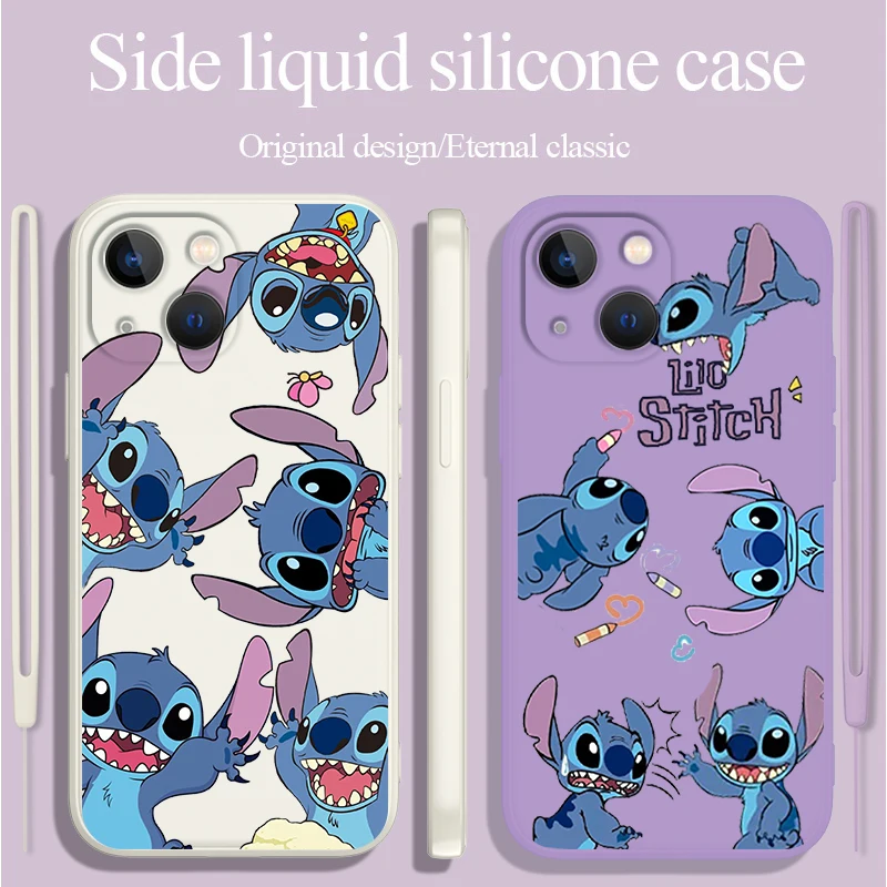 

Disney Luxury Stitch Cute For Apple iPhone 14 13 12 11 Pro Max mini XS XR X 8 7 SE Liquid Rope Phone Case Capa Cover