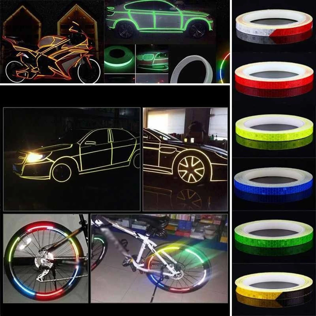 

1cm*8m Bike Stickers Reflective Tape Fluorescent MTB Bike Bicycle Strips Cycling MTB Tapes for Bicycle Helmet Motorcycle Scooter