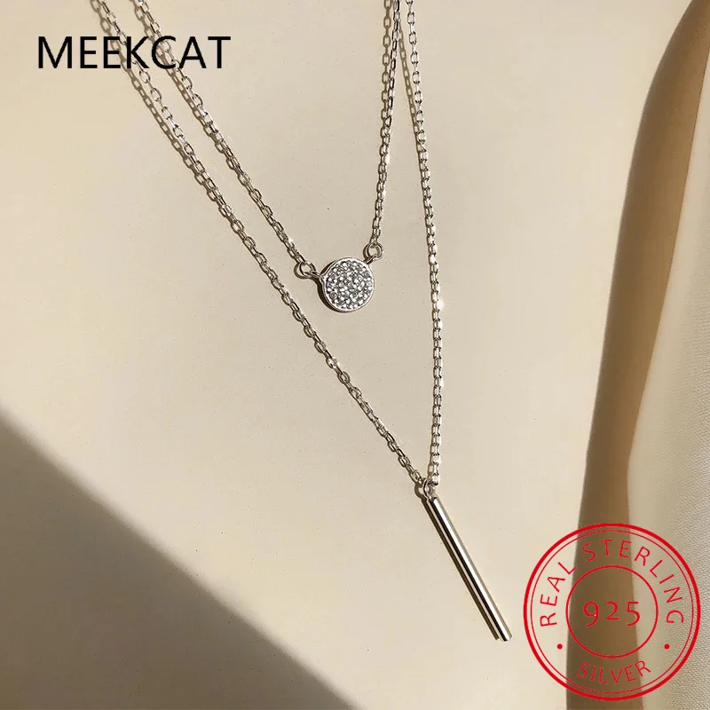 Moissanite Circle Pendant Necklace Niche 925 Sterling Silver Double Layers Chain Necklaces for Women Valentine's Day Gift