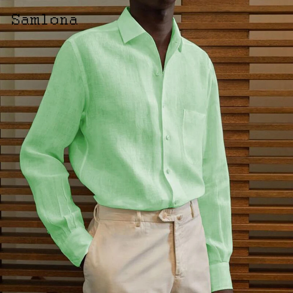 Samlona Plus Size Mens Elegant Fashion Blouse Long Sleeve Basic Shirt Masculina Camisa Shirt blusas Homme Ropa Men Clothing 5XL