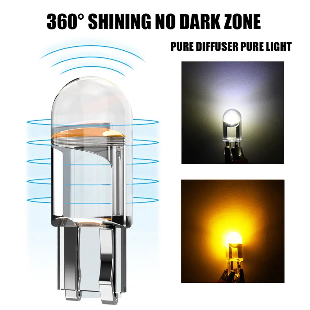 

10pcs High Brightness Led T10 Car Light COB Glass 6000K White Auto Automobiles License Plate Lamp Dome Read DRL Bulb Style 12V