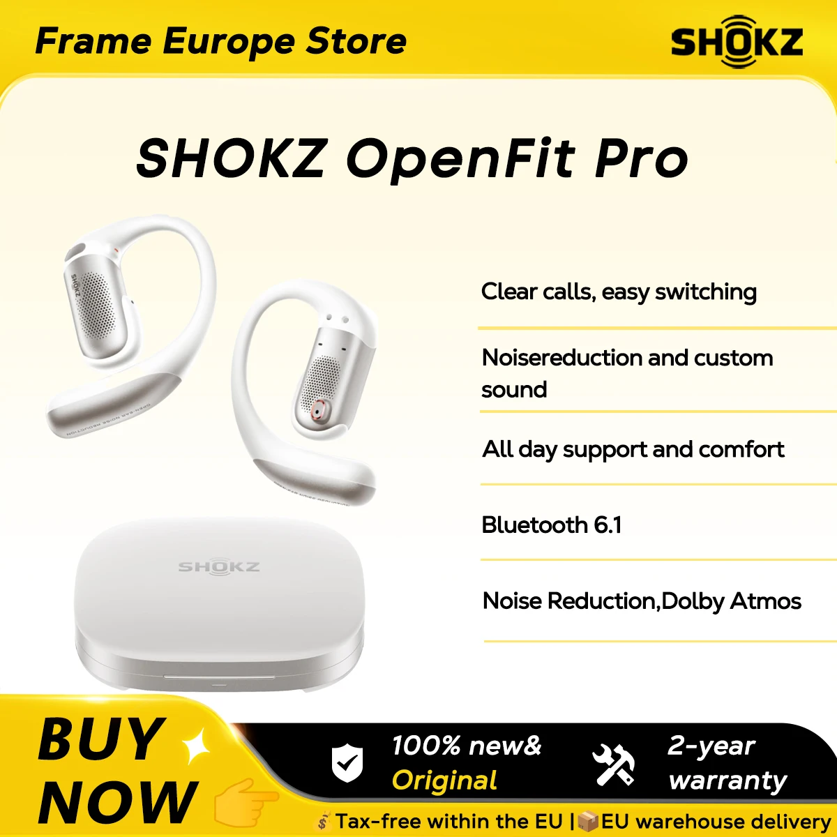 SHOKZ OpenFit Pro Wireless Headphones with Free Ears Noise Reduction Dolby Atmos Powerful Bass 50H Playtime Clear AI Calls Sport and Work Bluetooth 6.1 IP55 T010 New 2026