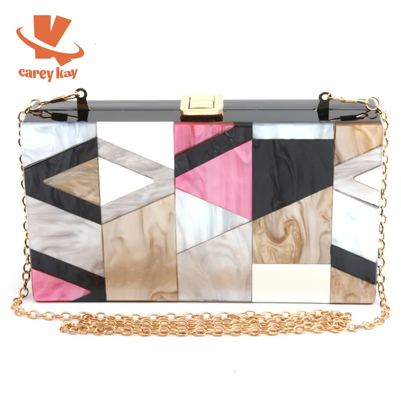 

CAREY KAY Women High-Quality Stitching Color Acrylic Evening Bags Party Wedding Clutch Chain Crossbody Mini Flap Handbags Purse