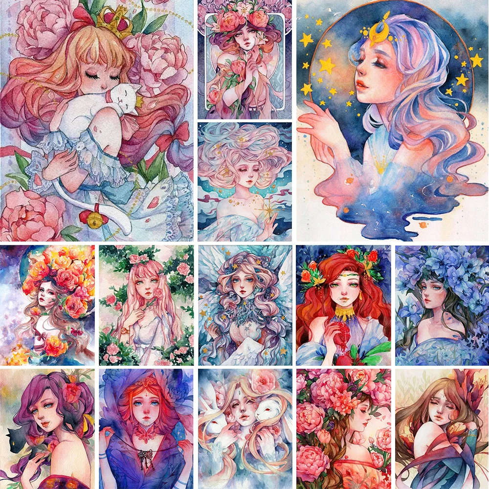 

Мультяшная девушка, алмазная живопись на габаритных цветах, 5D полная Алмазная мозаика, Набор для вышивки крестиком, украшение для дома, пазл, Настенный декор