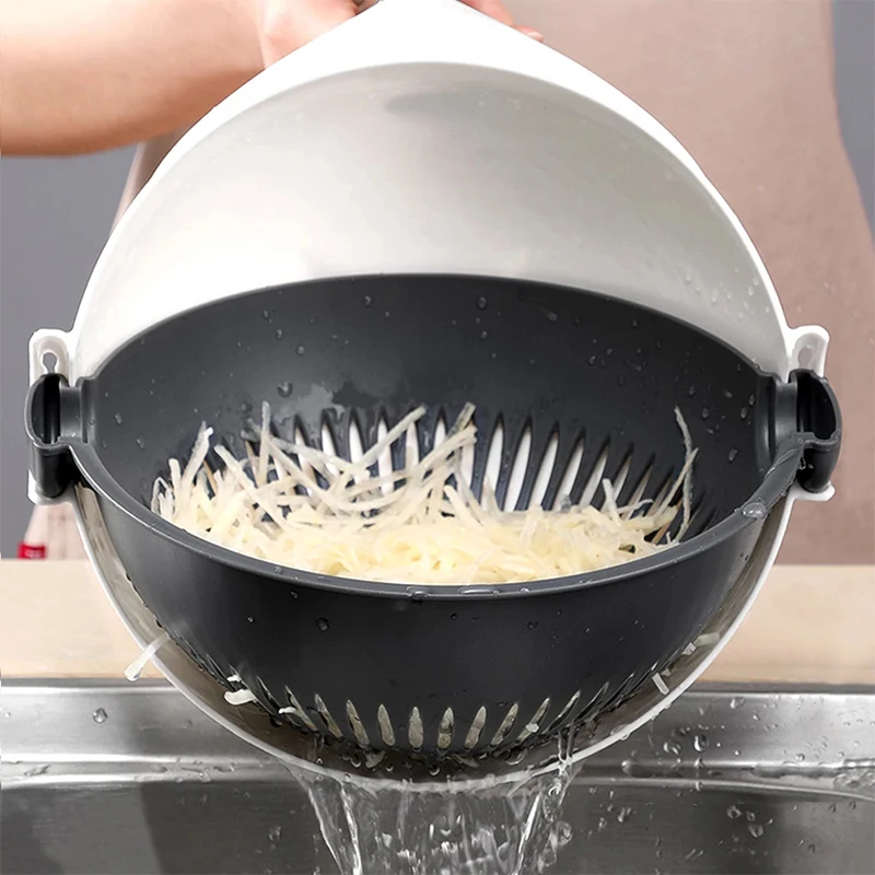 

Multifunctional Rotate Vegetable Cutter With Drain Basket Kitchen Veggie Fruit Shredder Grater Slicer