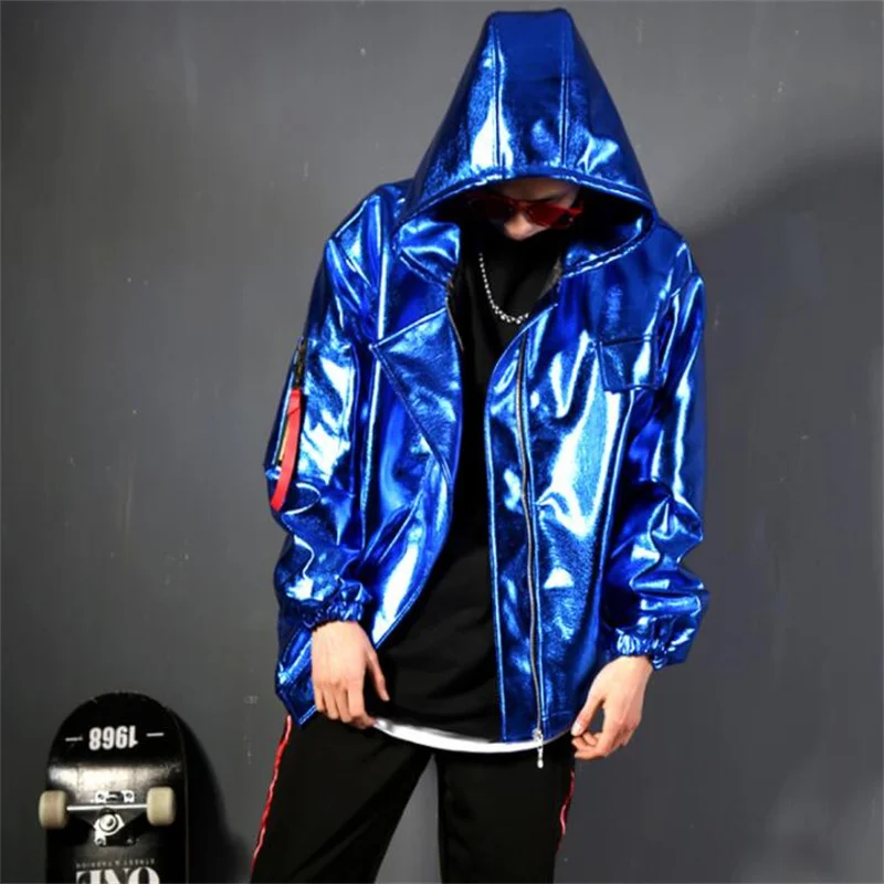 Personality Sapphire PU jacket men casual clothes mens leather jackets and coats jaqueta masculina chaqueta hombre Hooded