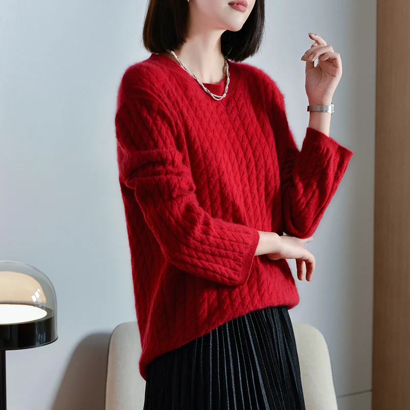 Женский свитер из мериносовой шерсти с круглым вырезом и длинными рукавами