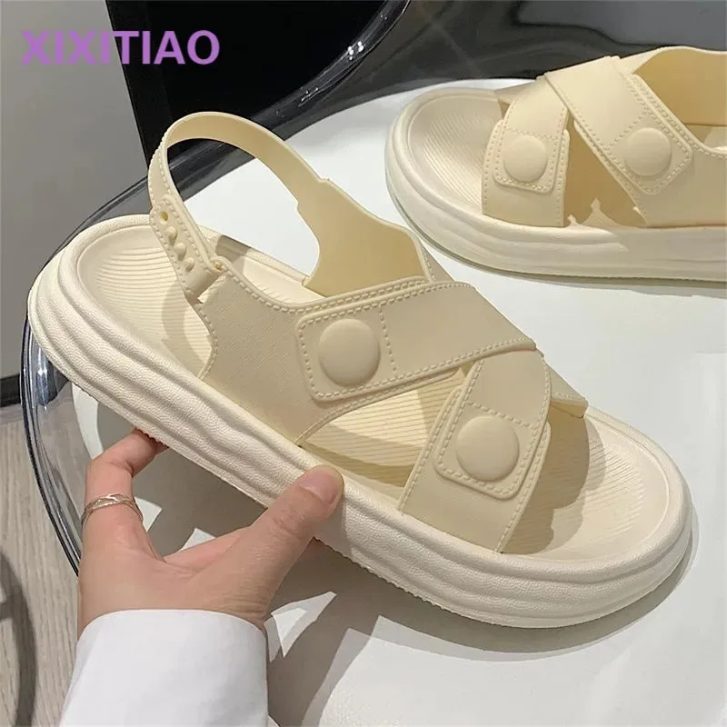 

Harajuku Summer Gothic Sandals For Women Platform Cloud Slippers Plus Size Outdoor Non-slip Beach Shoes Casual Chunky Flats